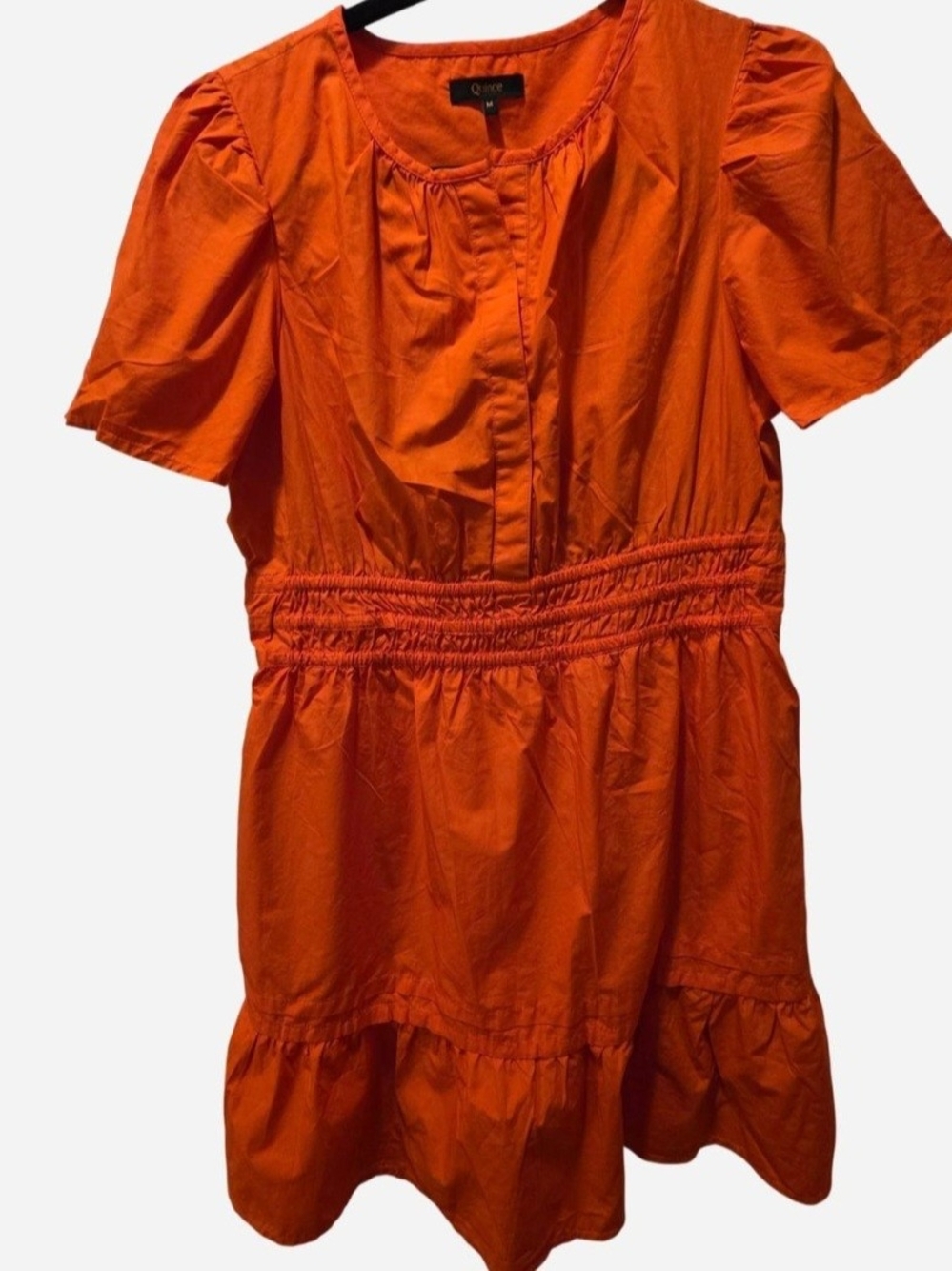 Quince 100% Cotton Vermillion Red babydoll tiered with ruffle mini dress  M